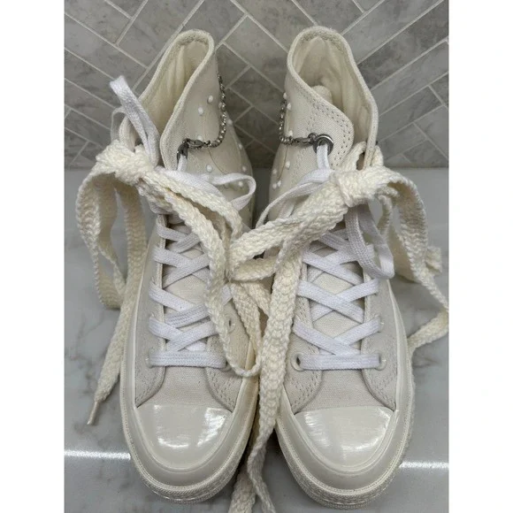 Converse Chuck Taylor All Star Lift High Top Sneakers Womens Size 7 White Chain - Picture 4 of 10
